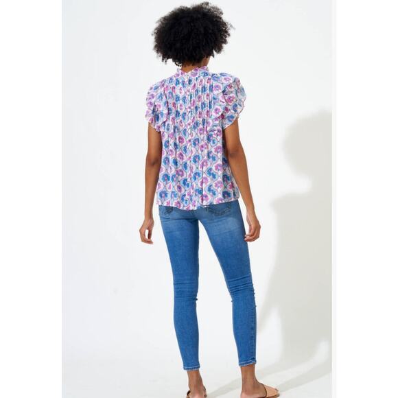 Oliphant Pintuck Ruffle Top, Iris Blue - Picture 2 of 4